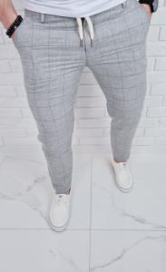 Szare spodnie lniane w kratę męskie slim fit Silva-7