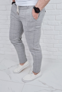 Szare spodnie lniane w kratę męskie slim fit Silva-7