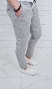 Szare spodnie lniane w kratę męskie slim fit Silva-7