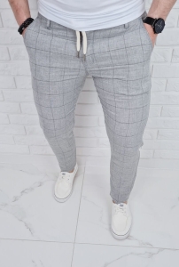 Szare spodnie lniane w kratę męskie slim fit Silva-7