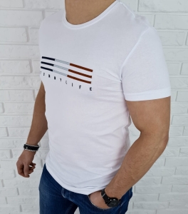 T-shirt męski tommy life biały w paski 87983