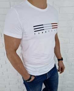 T-shirt męski tommy life biały w paski 87983
