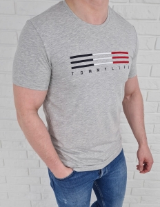 T-shirt męski tommy life szary w paski 87983