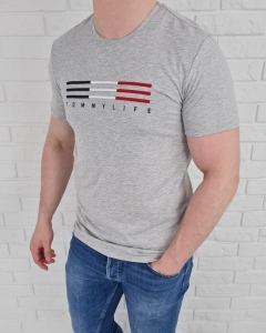 T-shirt męski tommy life szary w paski 87983