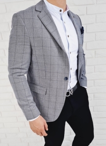Granatowa marynarka w kratę męska casual Stylovy 3631G