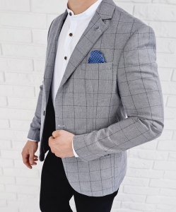 Granatowa marynarka w kratę męska casual Stylovy 3631G
