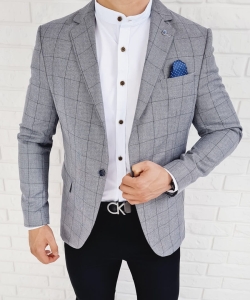 Granatowa marynarka w kratę męska casual Stylovy 3631G