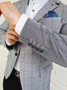 Granatowa marynarka w kratę męska casual Stylovy 3631G