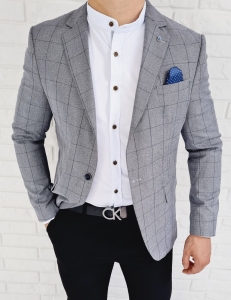 Granatowa marynarka w kratę męska casual Stylovy 3631G