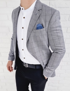Granatowa marynarka w kratę męska casual Stylovy 3631G
