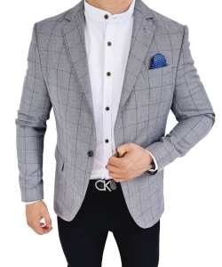 Granatowa marynarka w kratę męska casual Stylovy 3631G