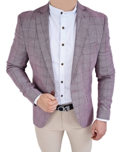 Bordowa w kratę marynarka męska casual Stylovy 3631