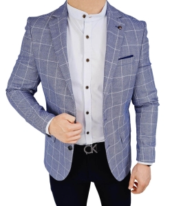 Niebieska w białą kratę marynarka męska casual Stylovy 3524