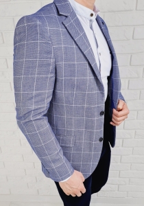 Niebieska w białą kratę marynarka męska casual Stylovy 3524