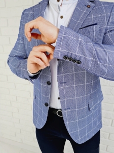 Niebieska w białą kratę marynarka męska casual Stylovy 3524