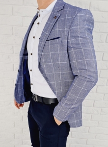 Niebieska w białą kratę marynarka męska casual Stylovy 3524