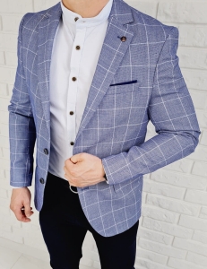 Niebieska w białą kratę marynarka męska casual Stylovy 3524