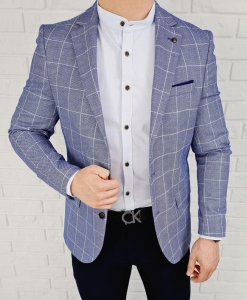 Niebieska w białą kratę marynarka męska casual Stylovy 3524