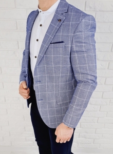 Niebieska w białą kratę marynarka męska casual Stylovy 3524