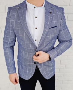 Niebieska w białą kratę marynarka męska casual Stylovy 3524
