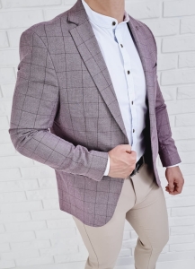 Bordowa w kratę marynarka męska casual Stylovy 3631