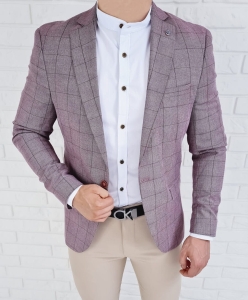 Bordowa w kratę marynarka męska casual Stylovy 3631