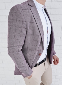 Bordowa w kratę marynarka męska casual Stylovy 3631
