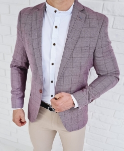 Bordowa w kratę marynarka męska casual Stylovy 3631