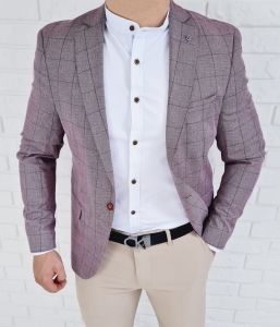 Bordowa w kratę marynarka męska casual Stylovy 3631