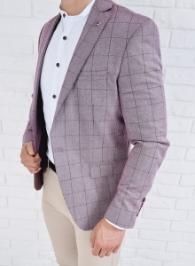 Bordowa w kratę marynarka męska casual Stylovy 3631