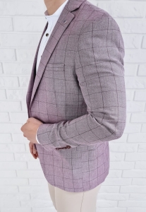 Bordowa w kratę marynarka męska casual Stylovy 3631