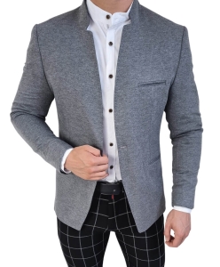 Szara marynarka męska ze stójką casual slim fit sportowa 1774