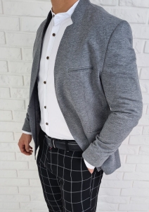 Szara marynarka męska ze stójką casual slim fit sportowa 1774