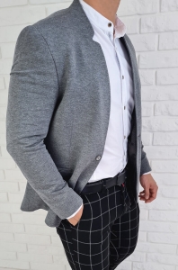 Szara marynarka męska ze stójką casual slim fit sportowa 1774