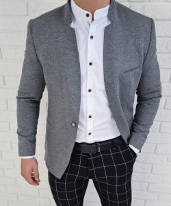 Szara marynarka męska ze stójką casual slim fit sportowa 1774