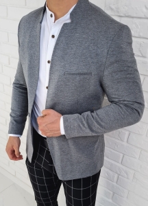 Szara marynarka męska ze stójką casual slim fit sportowa 1774