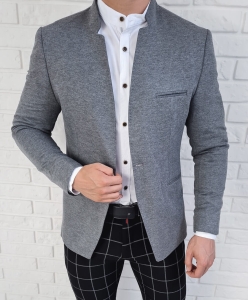 Szara marynarka męska ze stójką casual slim fit sportowa 1774