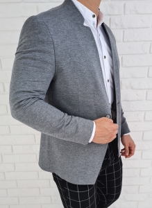 Szara marynarka męska ze stójką casual slim fit sportowa 1774