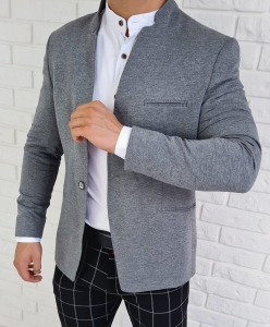 Szara marynarka męska ze stójką casual slim fit sportowa 1774