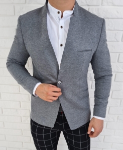 Szara marynarka męska ze stójką casual slim fit sportowa 1774