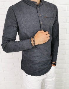 Ciemnoszara koszula slim fit zapięcie do połowy przeszycia 0376/172