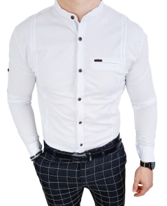 Biała koszula ze stójką slim fit okrągłe guziki 0185/1L