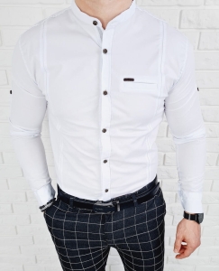 Biała koszula ze stójką slim fit okrągłe guziki 0185/1L