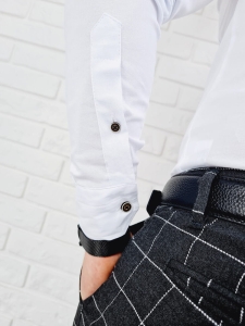 Biała koszula ze stójką slim fit okrągłe guziki 0185/1L
