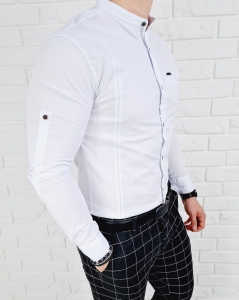 Biała koszula ze stójką slim fit okrągłe guziki 0185/1L