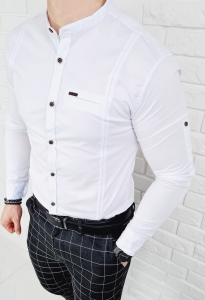 Biała koszula ze stójką slim fit okrągłe guziki 0185/1L