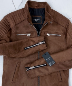 Zamszowa kurtka camel męska ramoneska biker Stylovy