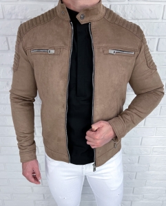 Zamszowa beżowa ramoneska kurtka męska biker Stylovy