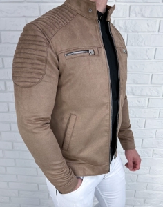 Zamszowa beżowa ramoneska kurtka męska biker Stylovy