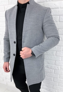 Płaszcz męski ze stójką szary z wełną 9300